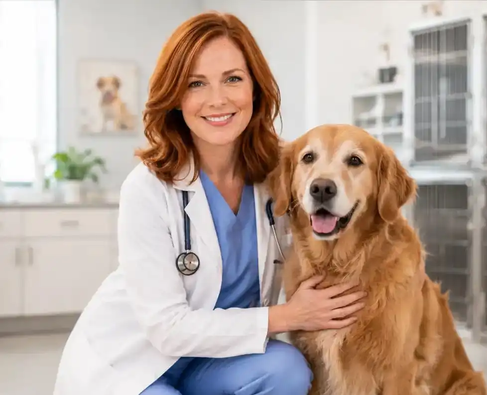 Veterinarian gently examining a cat in a bright treatment room